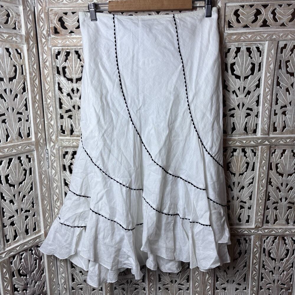 Allison Taylor Womens Skirt 100% Linen Midi White Boho Coquette Beach Wedding XL